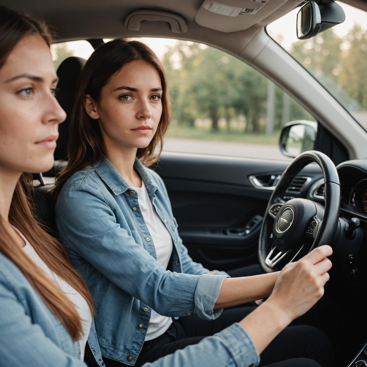 Patient instructor reassuring a nervous learner driver